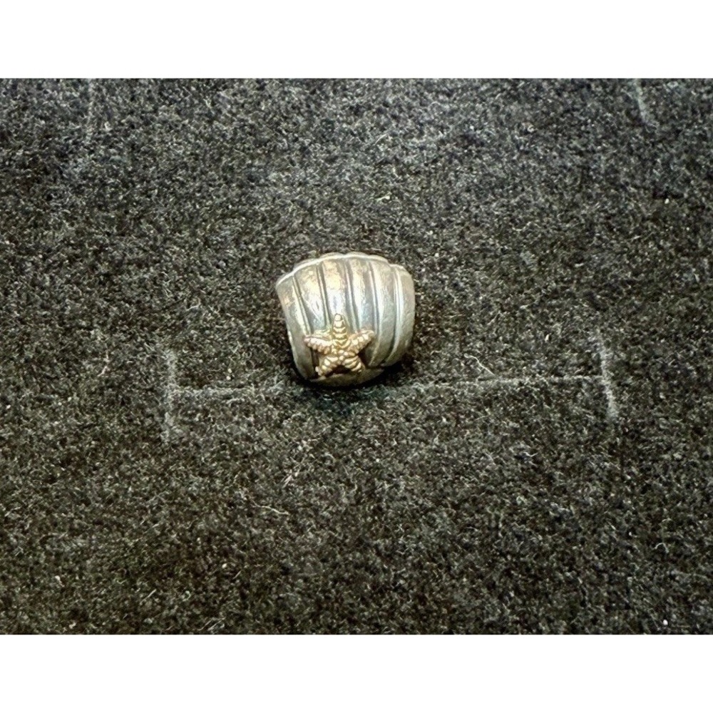Authentic Pandora SS 925 ALE & 14k SEA SHELL STARFISH Charm 790249 - Retired - Picture 5 of 6
